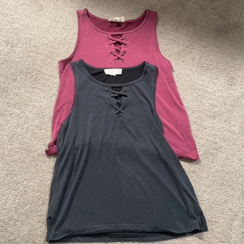 (2)Pink Republic Burgundy/Black tank tops// S
